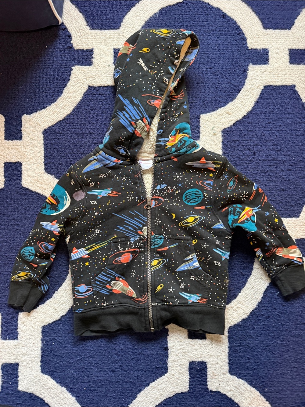 Hanna Andersson Black Space Rocket Zip Hoodie with Sherpa lining